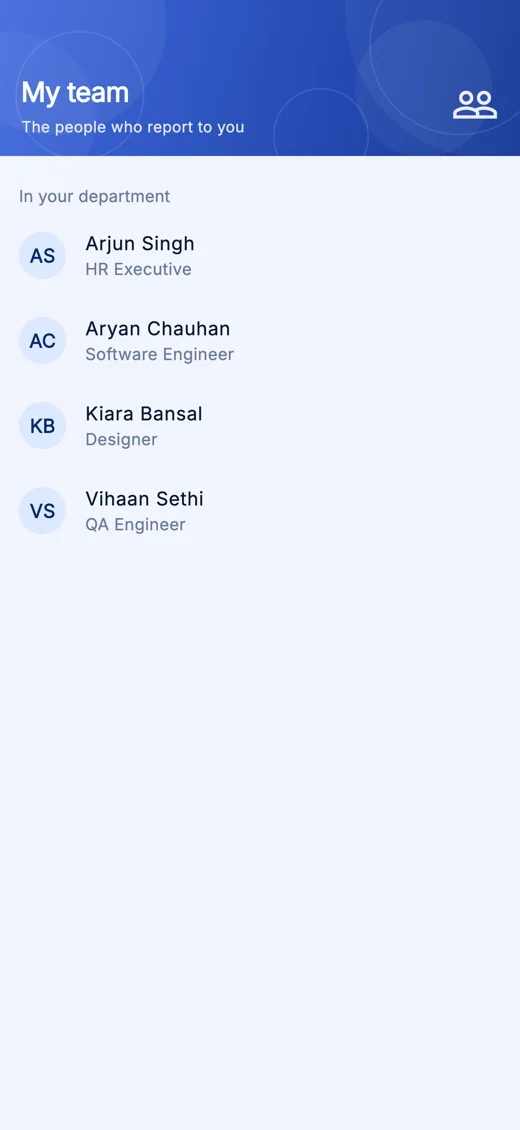 Team directory in the WebHR mobile app
